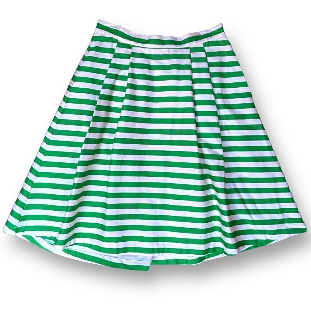 Modcloth Womens Dusk and Stunner Midi Skirt Sz L Green White Stripe Retro Twee - Picture 2 of 7